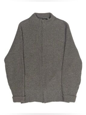 Vtg Northern Isles Wool Nylon‎ Blend Grey Zip Cardigan Knit Sweater Men Large